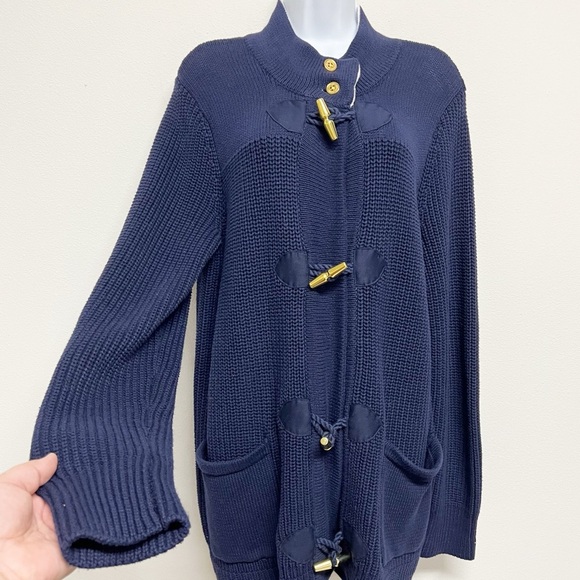 LAUREN Ralph Lauren Womens Navy Blue Toggle Button Knit Long Sleeve Sweater - Picture 2 of 8